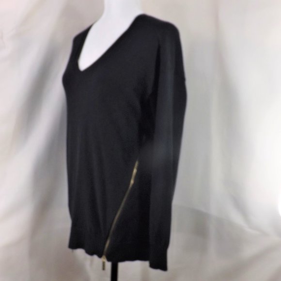 MICHAEL Michael Kors Brown Cotton w Angora Side Zippers V-Neck Sweater Top M - Picture 11 of 15